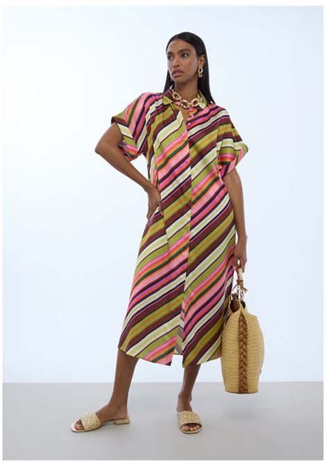 Abito Camicia Satinato a Righe Multicolori LOLA CASADEMUNT | LS2616093MULTISTRIPE